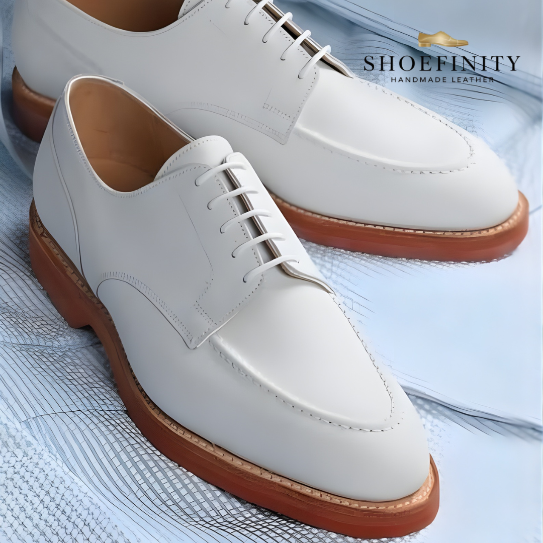 Valentine’s Day White Leather Dress Shoes for Men – Handmade Luxury Wedding & Gift Shoes