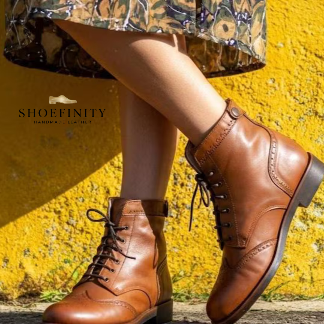 Genuine Leather Lace-Up Oxford Ankle Boots