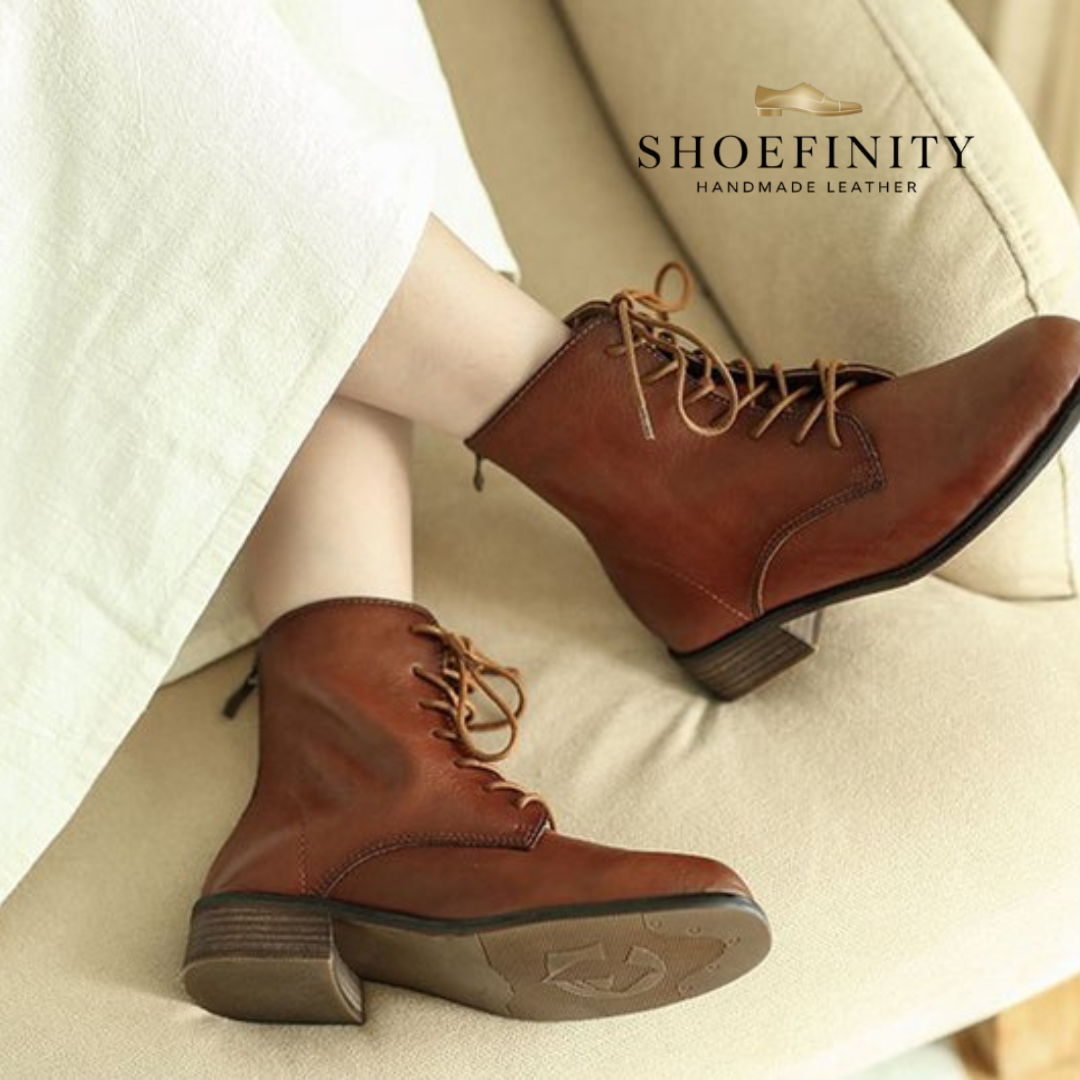 Genuine Leather Lace-Up Oxford Ankle Boots