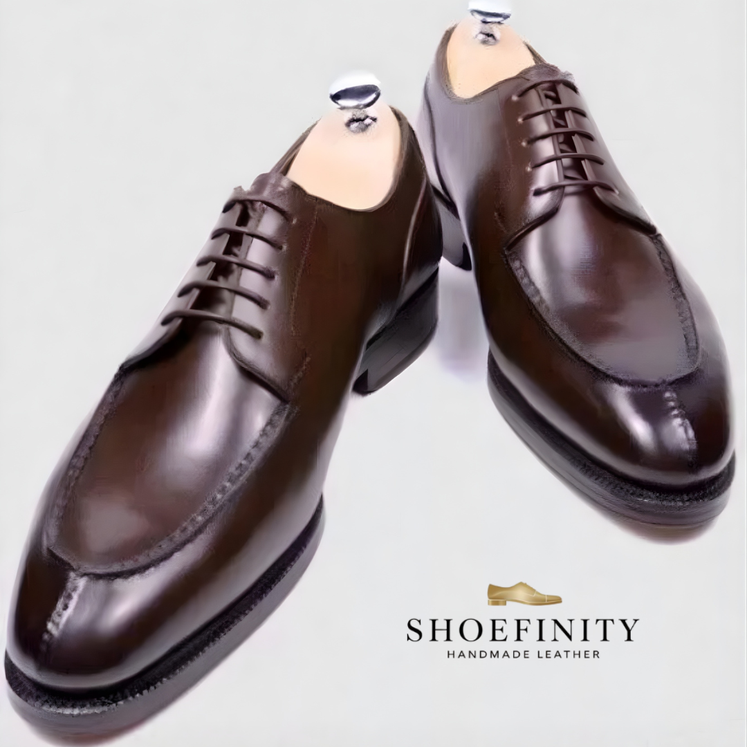 Dark Brown Leather Split Toe derby dress shoes