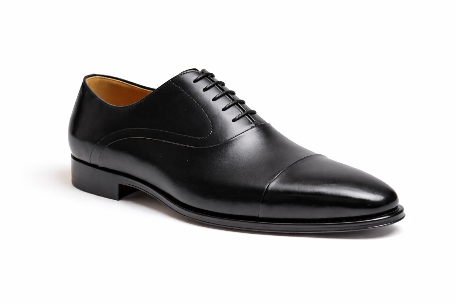 Handmade Black Leather Cap Toe Oxford Dress Shoes – Classic Business Formal Wear