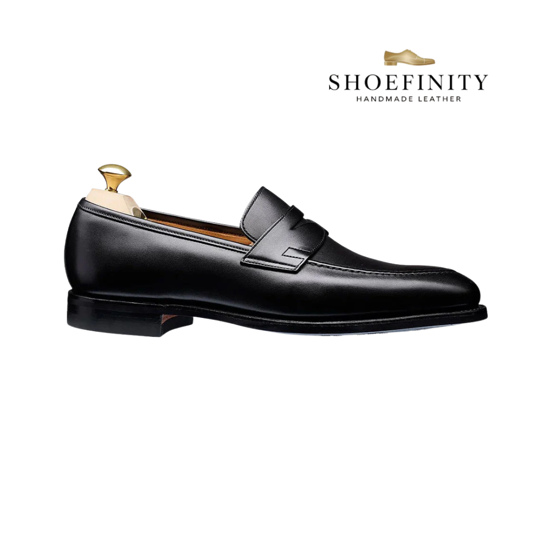 Men’s Classic Black Leather Penny Loafers – Handmade Formal Dress Shoes