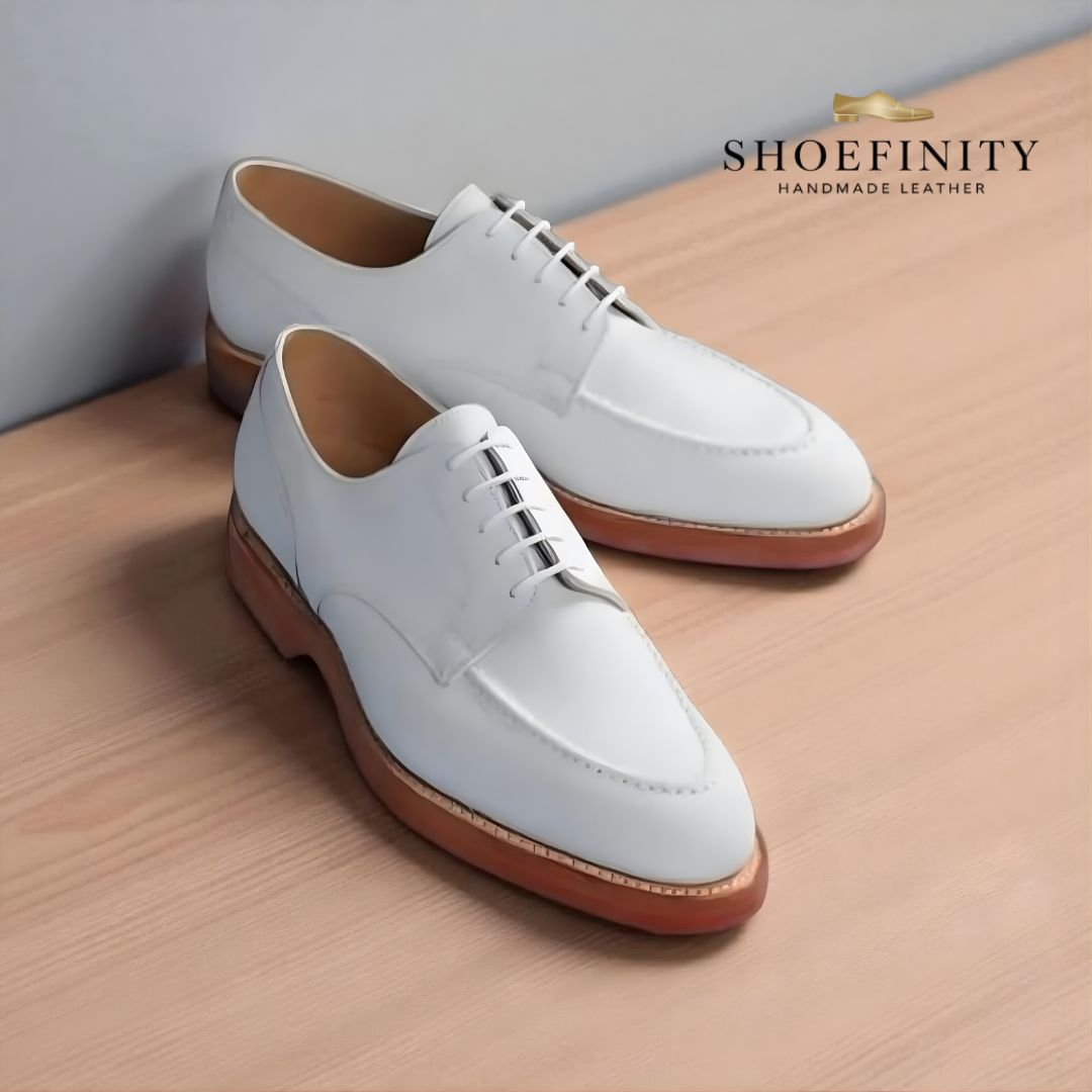 Valentine’s Day White Leather Dress Shoes for Men – Handmade Luxury Wedding & Gift Shoes