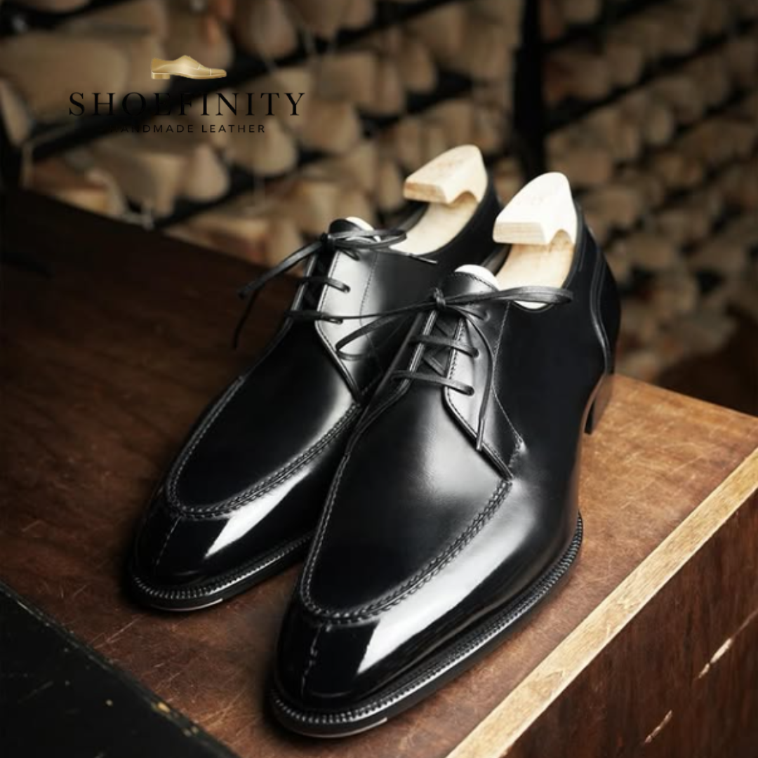 Black derby dress shoes