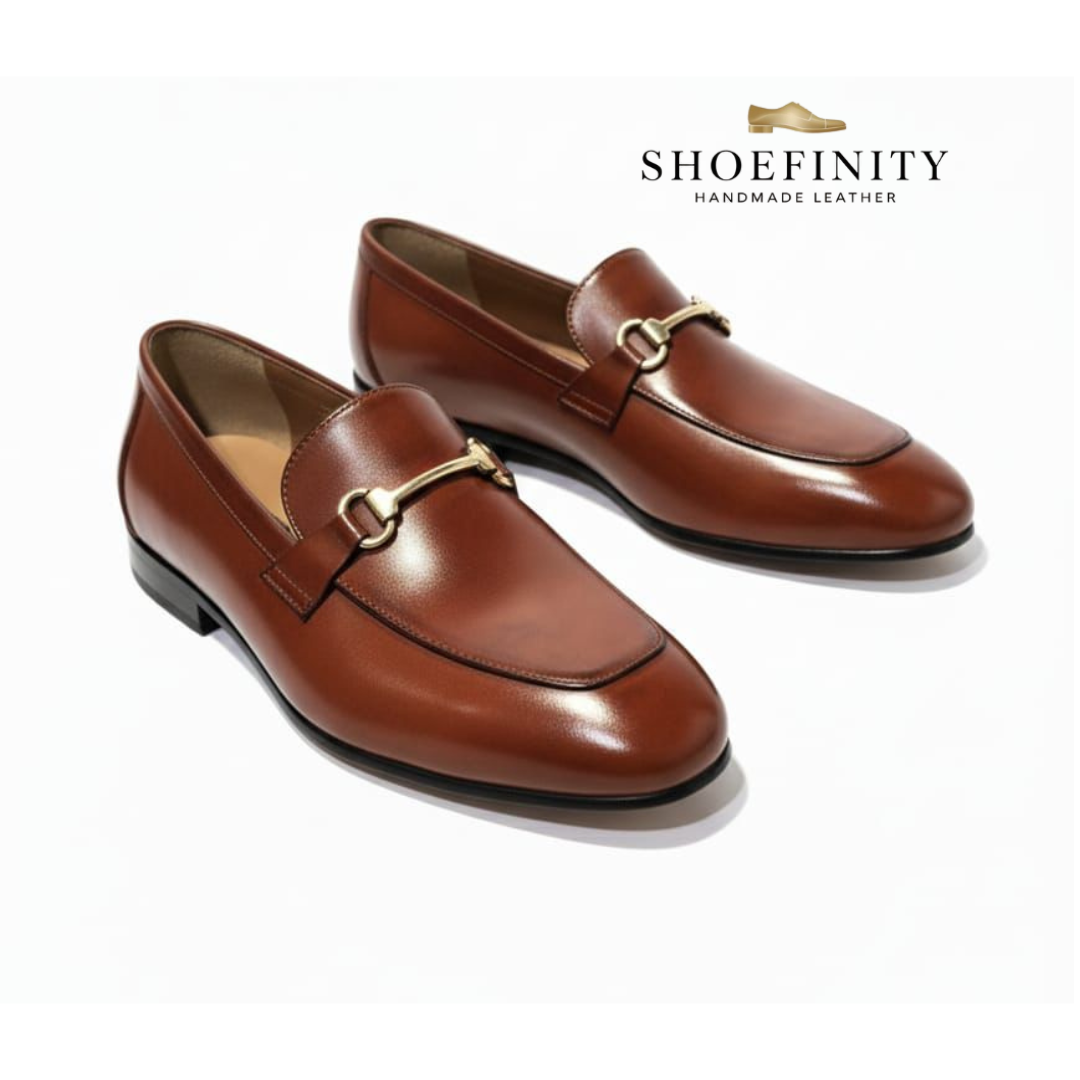 Men’s Brown Leather Horsebit Loafers – Handmade Dress Shoes – Valentine Gift for Him