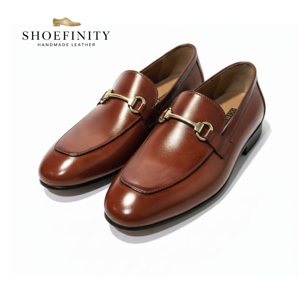 Men’s Brown Leather Horsebit Loafers – Handmade Dress Shoes – Valentine Gift for Him